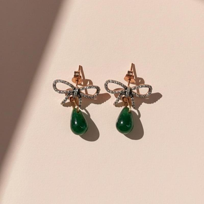 Emerald Bow Earrings